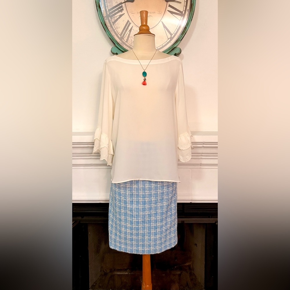 LOFT Off-White Blouse with Flared Sleeves